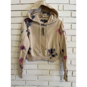 New AFRM Cropped Hoodie Sweatshirt Size XS Tan‎ w/Blue & Pink Tie Dye NWT